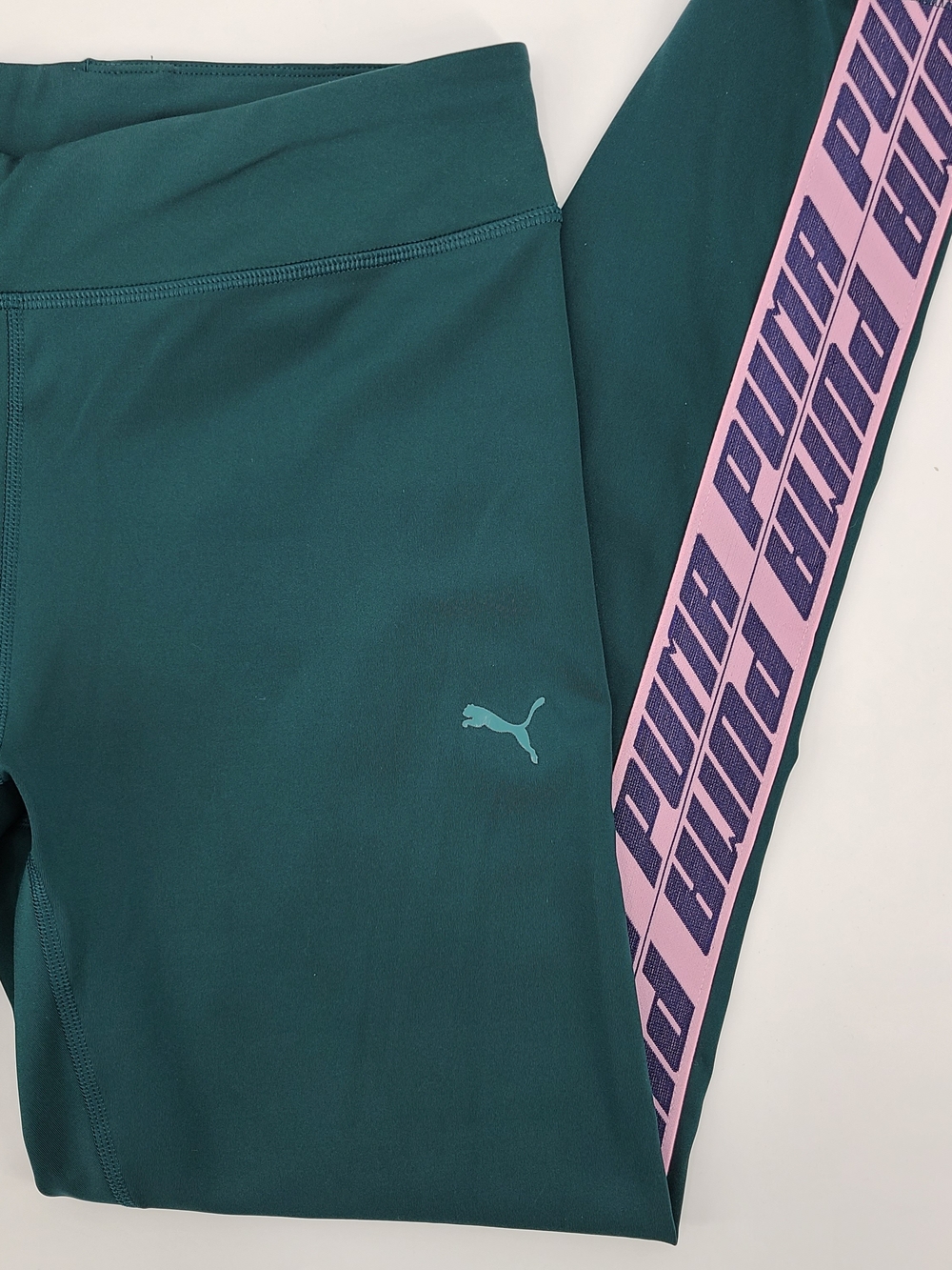Puma Teal Leggings with Pink Branded Side Stripe Size XL